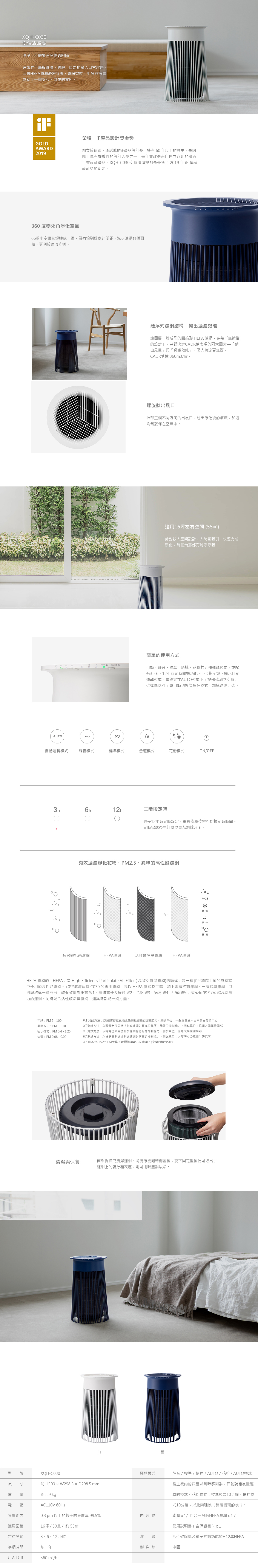 【振興五件組】XQH-C030空氣清淨機+咖啡機+掛燙機+計算機+吹風機